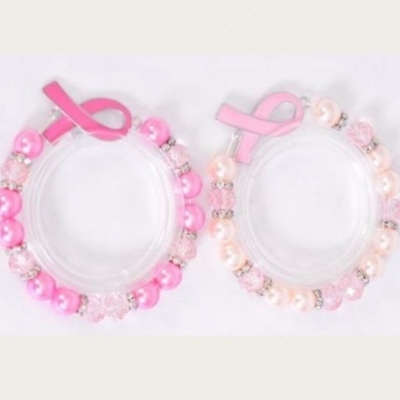 Bracelet LT PINK Cancer Ribbon Beaded Rhinestone Pearl adjustable NEW in package - Picture 7 of 8